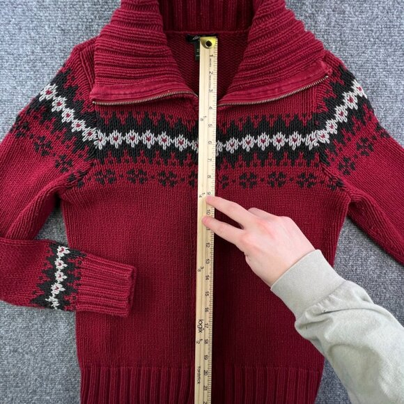 Eddie Bauer Knit Sweater Small Red Full Zip Outdoor Long Sleeve Fair Isle - Picture 2 of 10